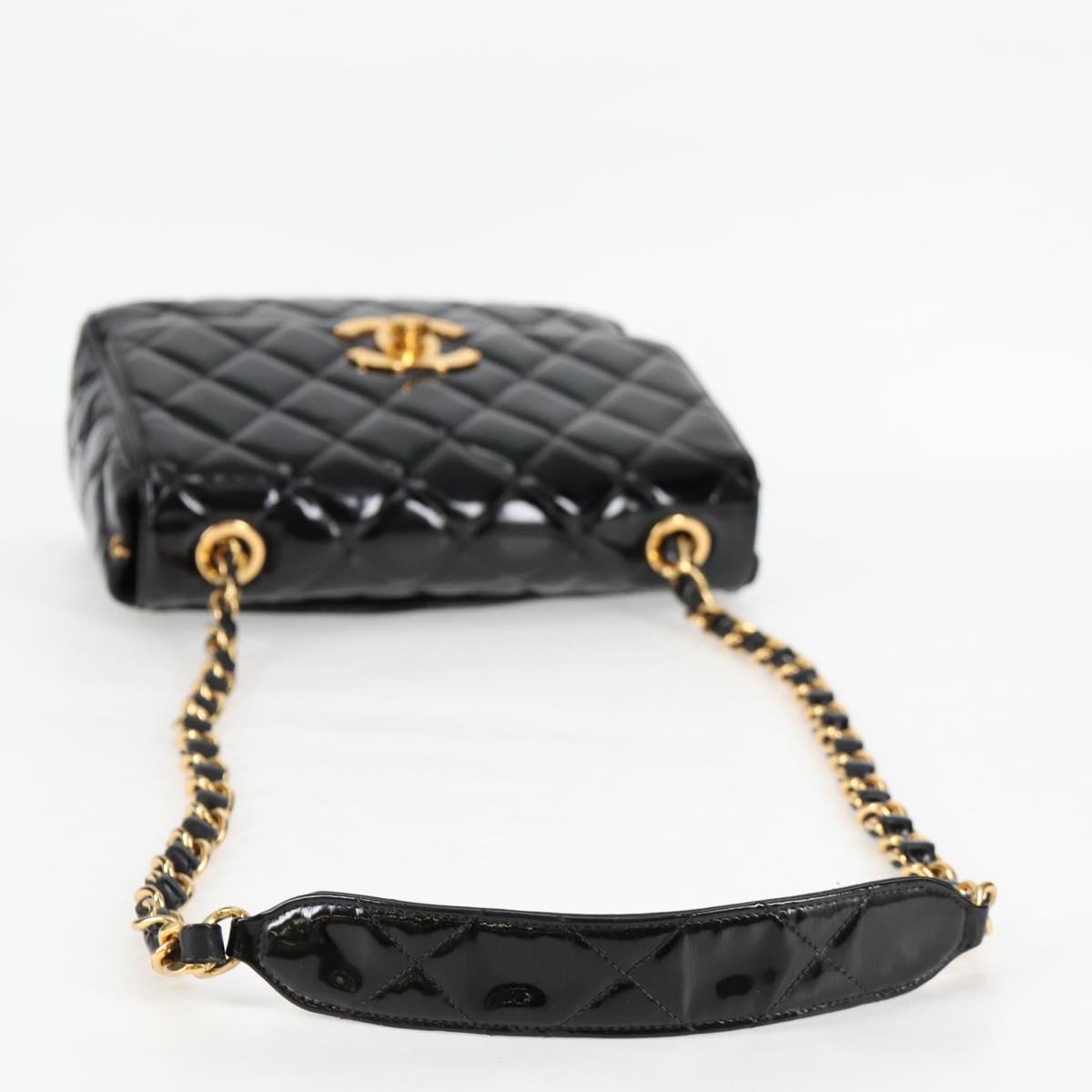 CHANEL Matelasse Chain Shoulder Bag Patent leather Black Gold CC Auth yk18276