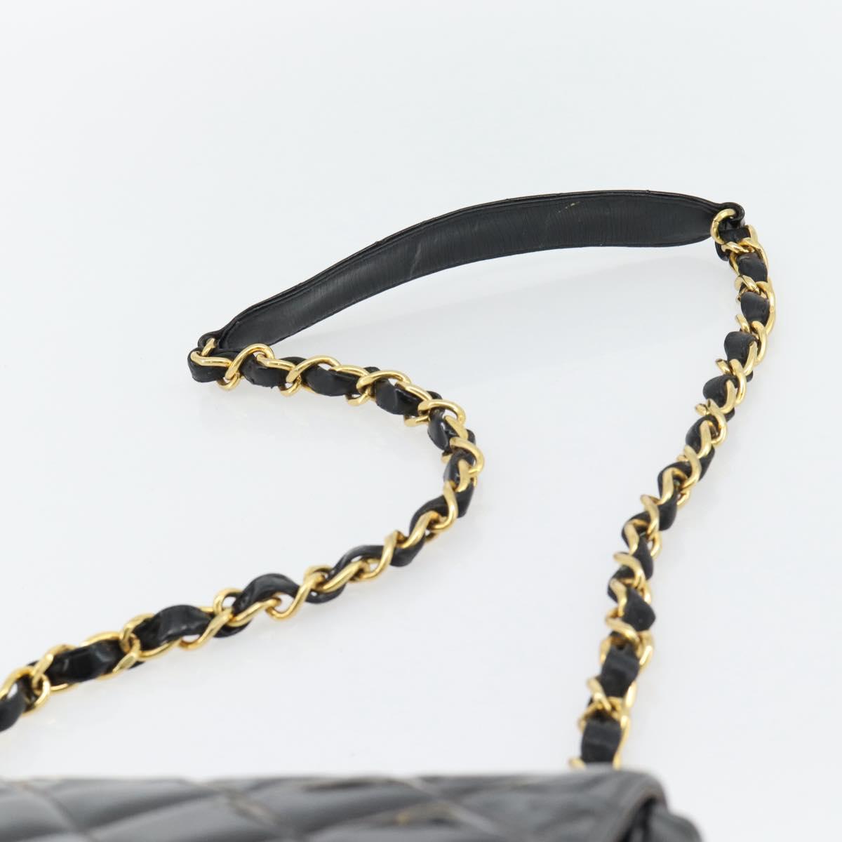 CHANEL Matelasse Chain Shoulder Bag Patent leather Black Gold CC Auth yk18276