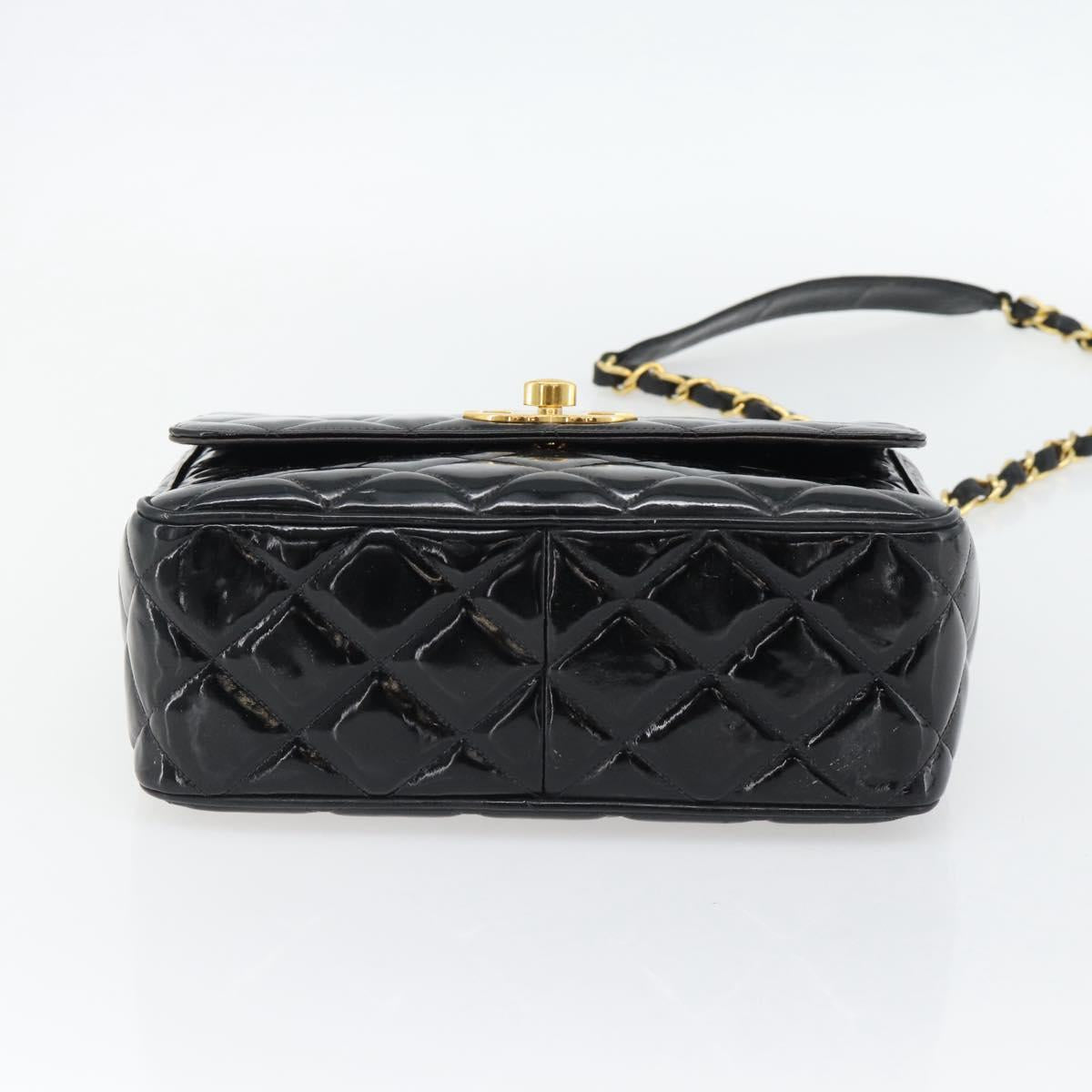 CHANEL Matelasse Chain Shoulder Bag Patent leather Black Gold CC Auth yk18276