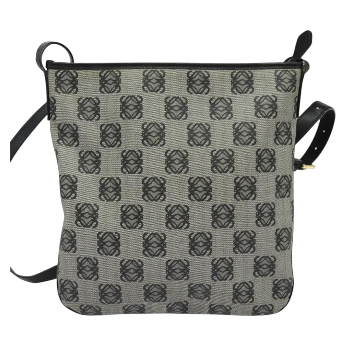 LOEWE anagram Shoulder Bag PVC Gray Gold Auth yk18308