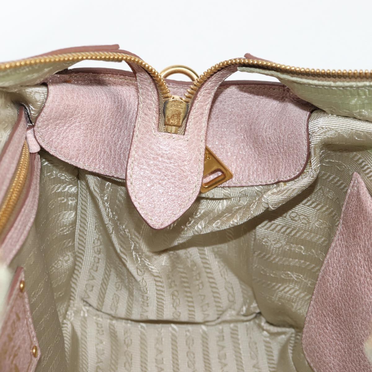 PRADA Hand Bag Leather 2way Pink Gold Auth yk18353M