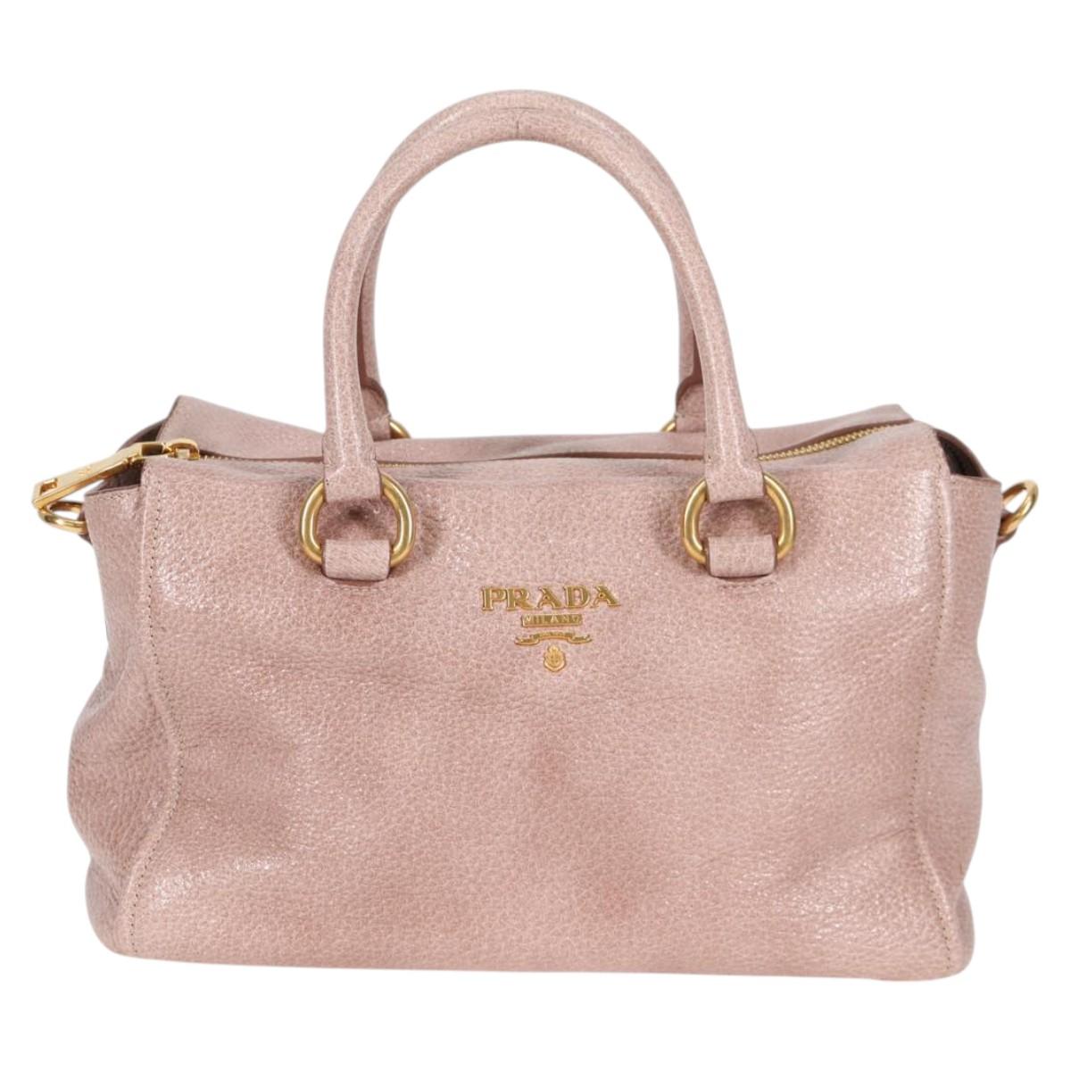 PRADA Hand Bag Leather 2way Pink Gold Auth yk18353M