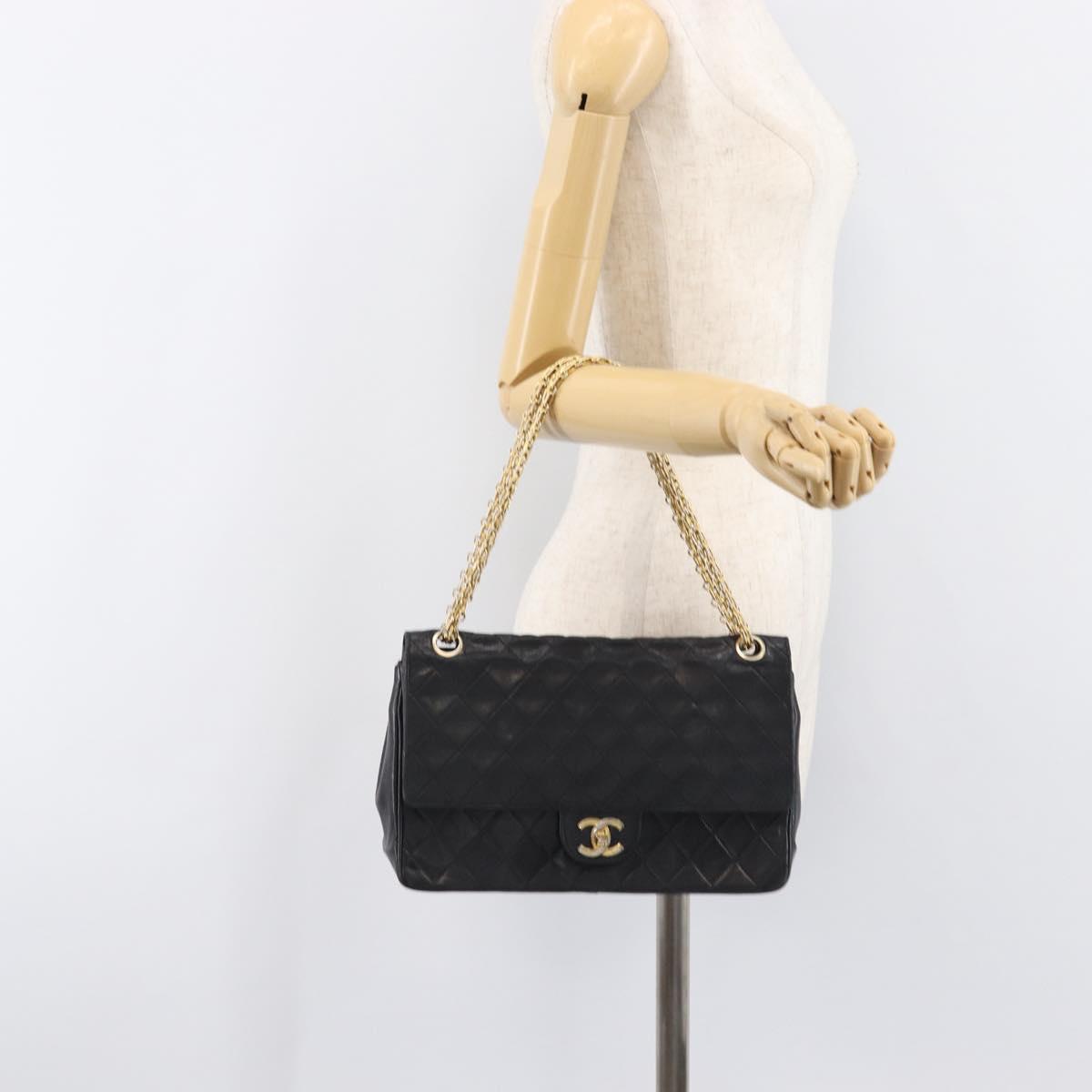 CHANEL Matelasse Chain Hand Bag Lamb Skin Vintage Black Gold CC Auth yk18374A