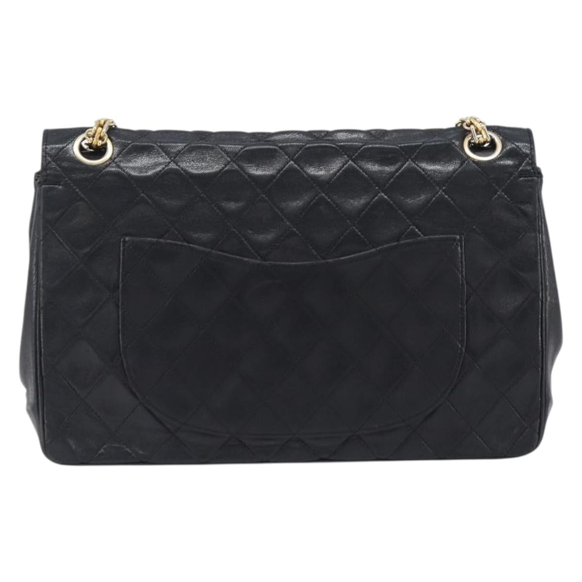 CHANEL Matelasse Chain Hand Bag Lamb Skin Vintage Black Gold CC Auth yk18374A