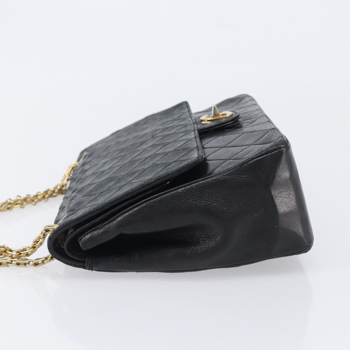 CHANEL Matelasse Chain Hand Bag Lamb Skin Vintage Black Gold CC Auth yk18374A