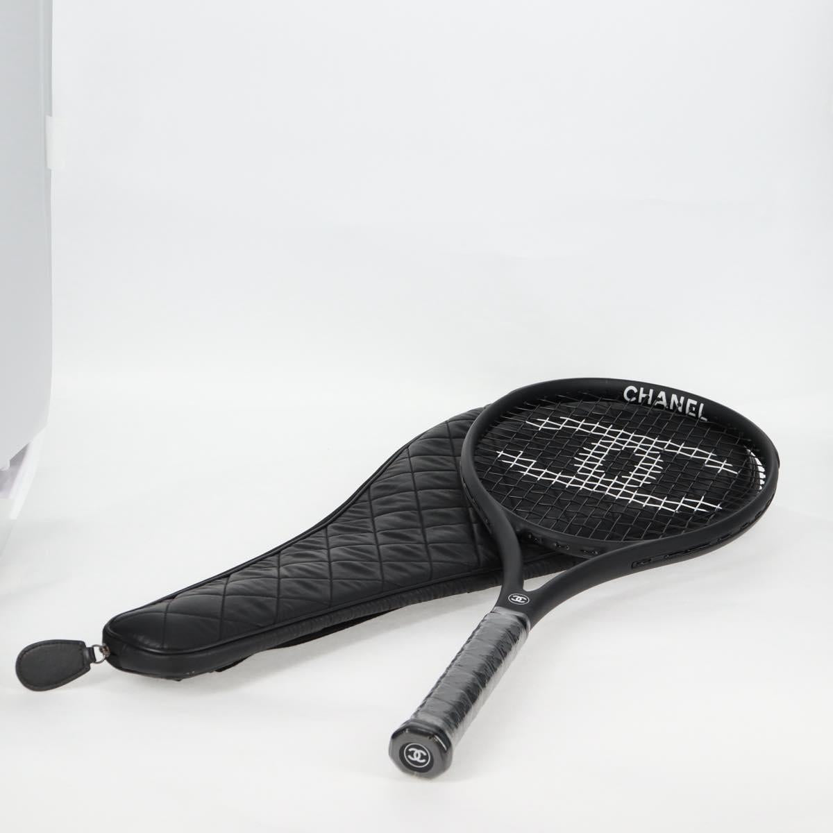 CHANEL Tennis Racket Case Set COCO Mark plastic Black White CC Auth yk18381V