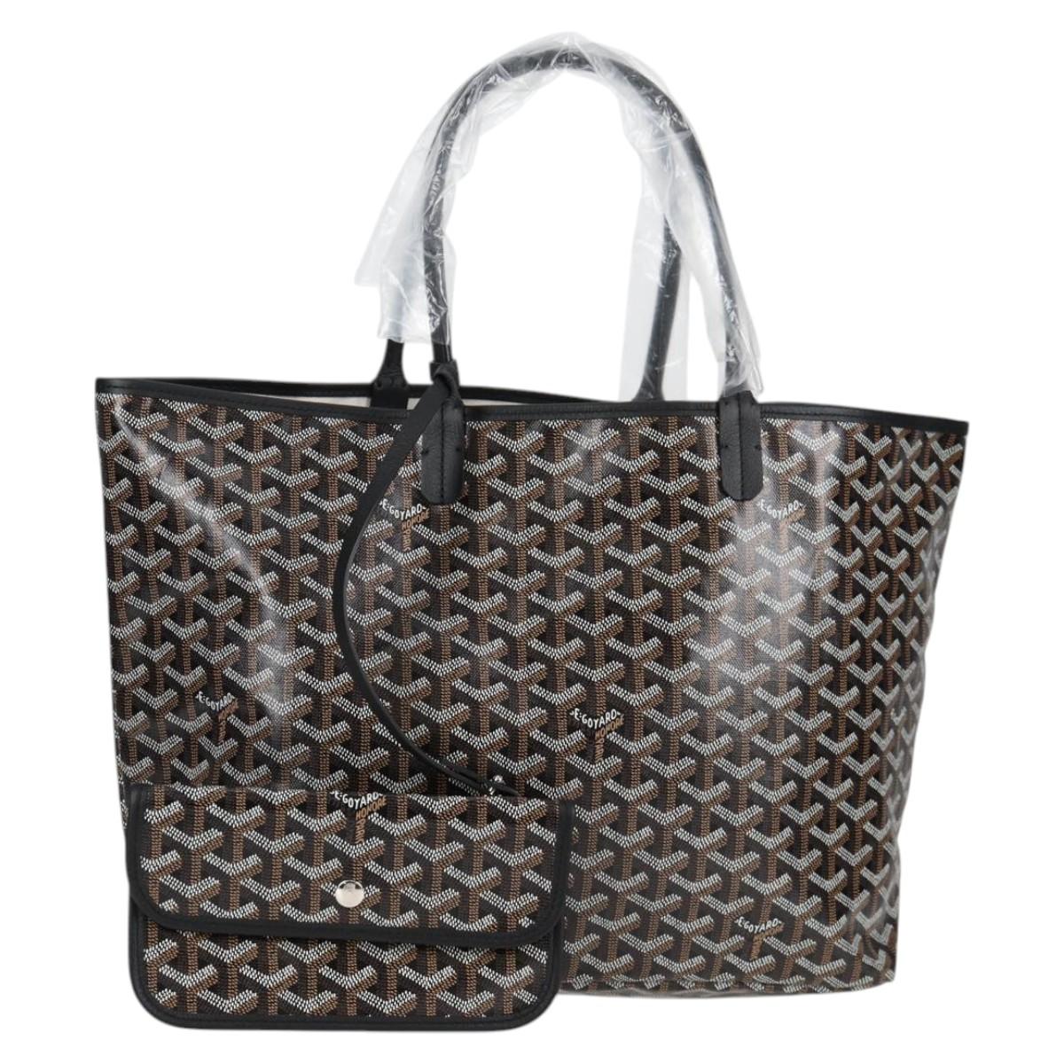 GOYARD Herringbone Saint Louis PM Tote Bag PVC Leather Black Auth yk18382SM