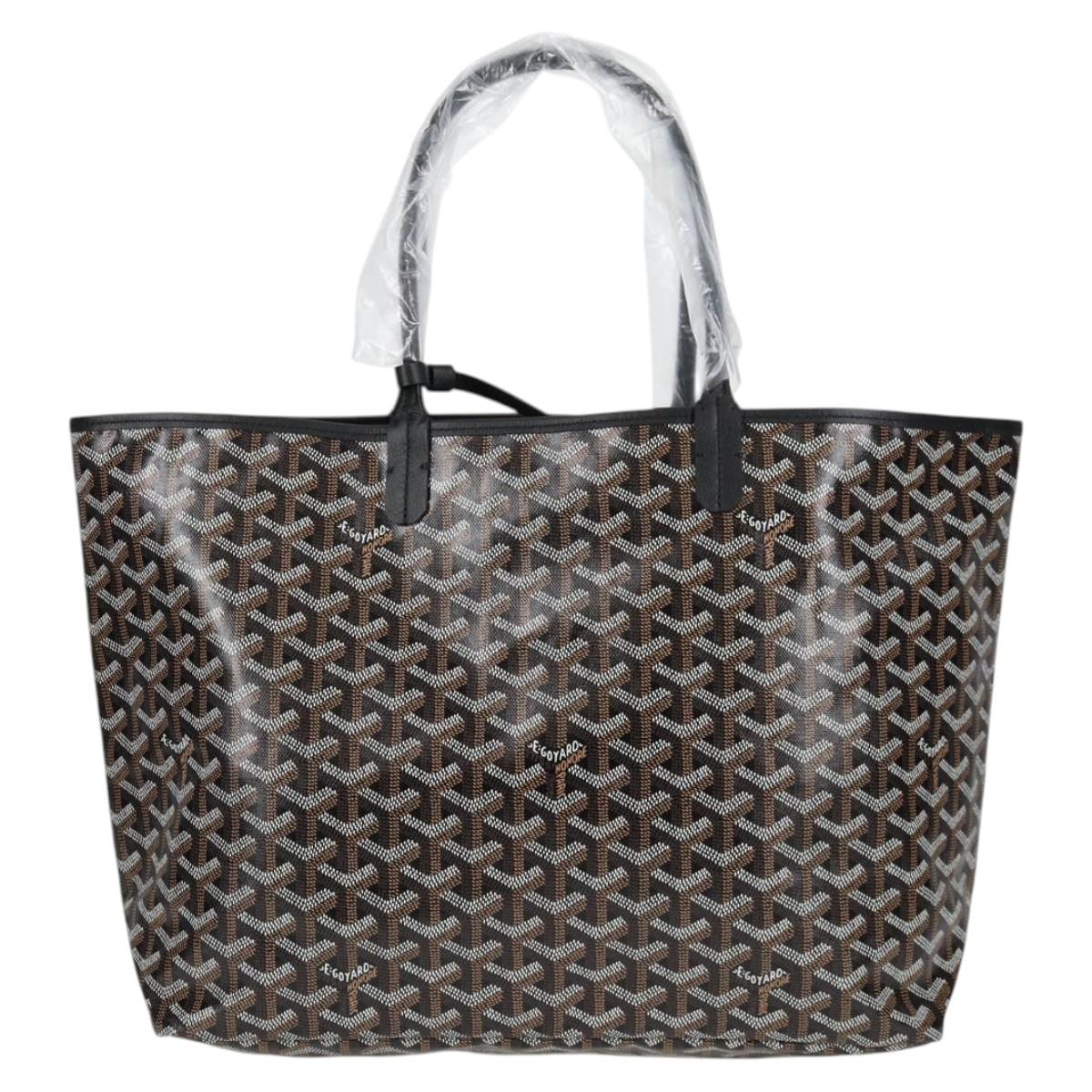 GOYARD Herringbone Saint Louis PM Tote Bag PVC Leather Black Auth yk18382SM