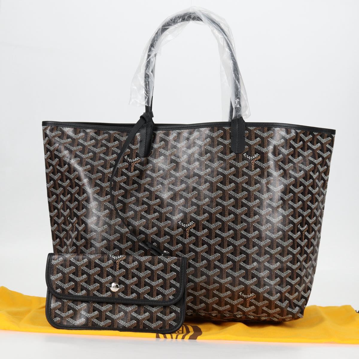 GOYARD Herringbone Saint Louis PM Tote Bag PVC Leather Black Auth yk18382SM