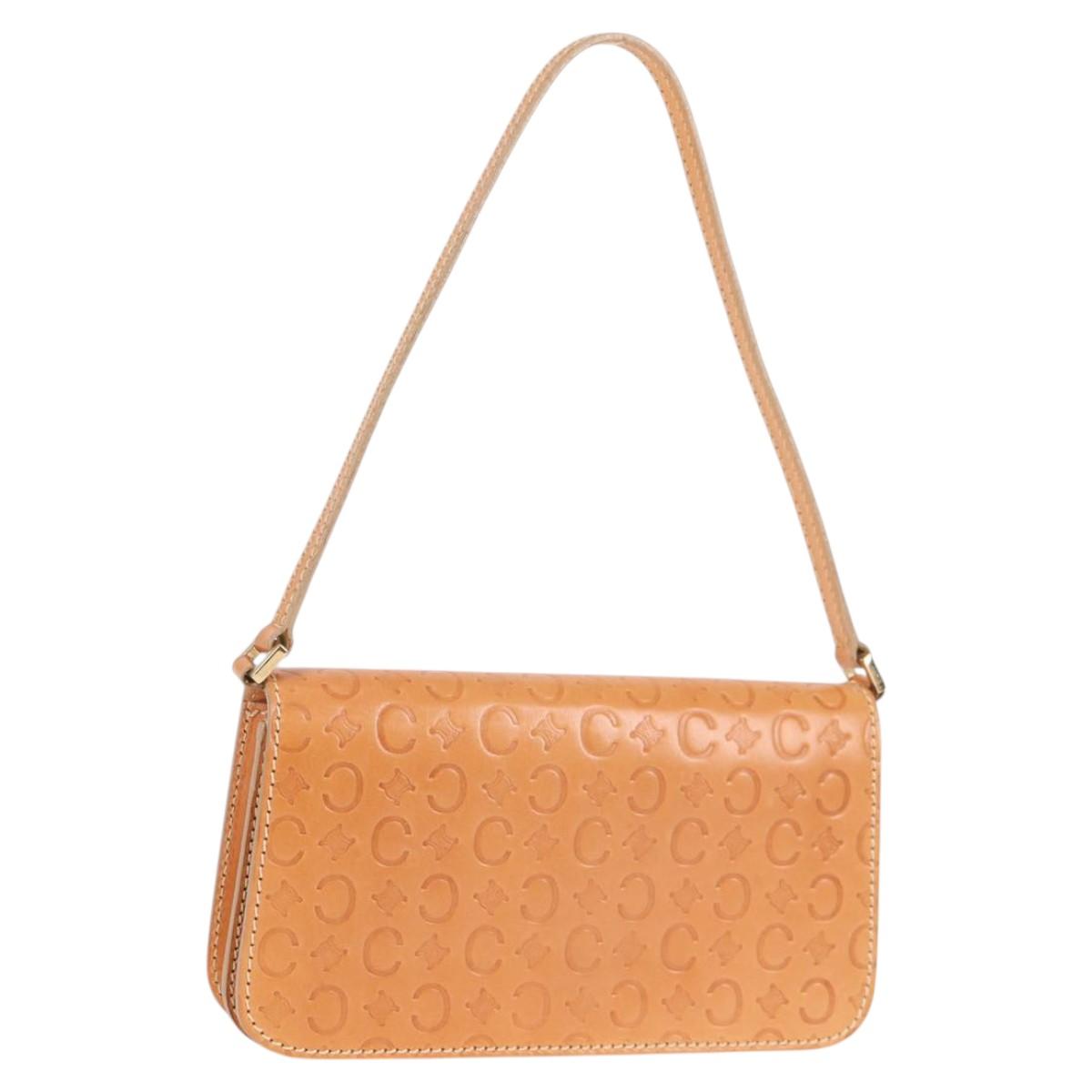 CELINE C Macadam Canvas Accessory Pouch Beige Gold Auth yk18393V