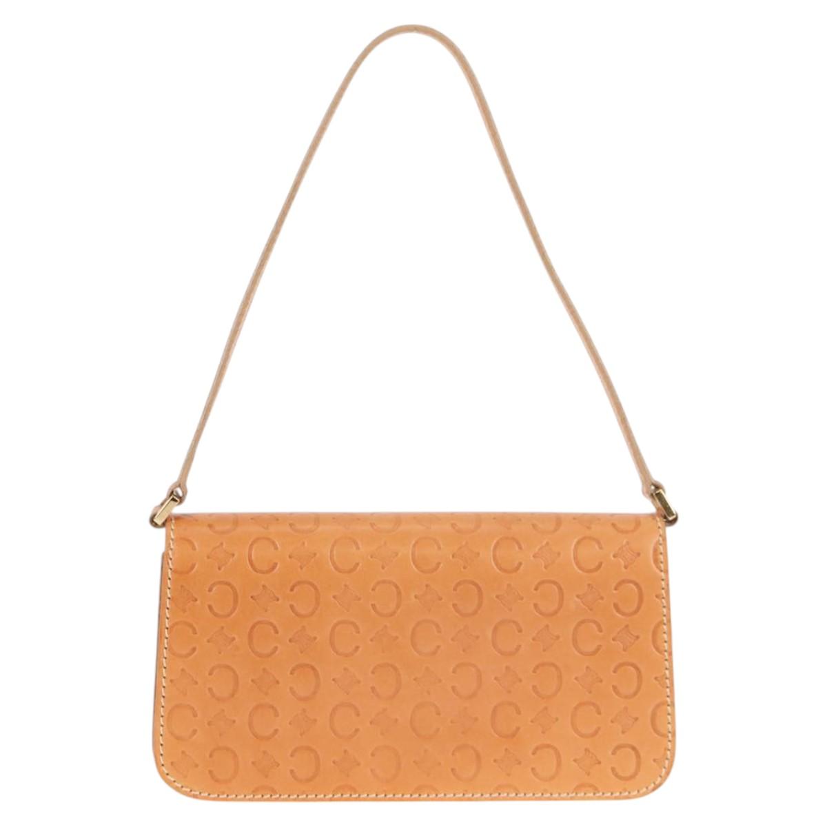 CELINE C Macadam Canvas Accessory Pouch Beige Gold Auth yk18393V