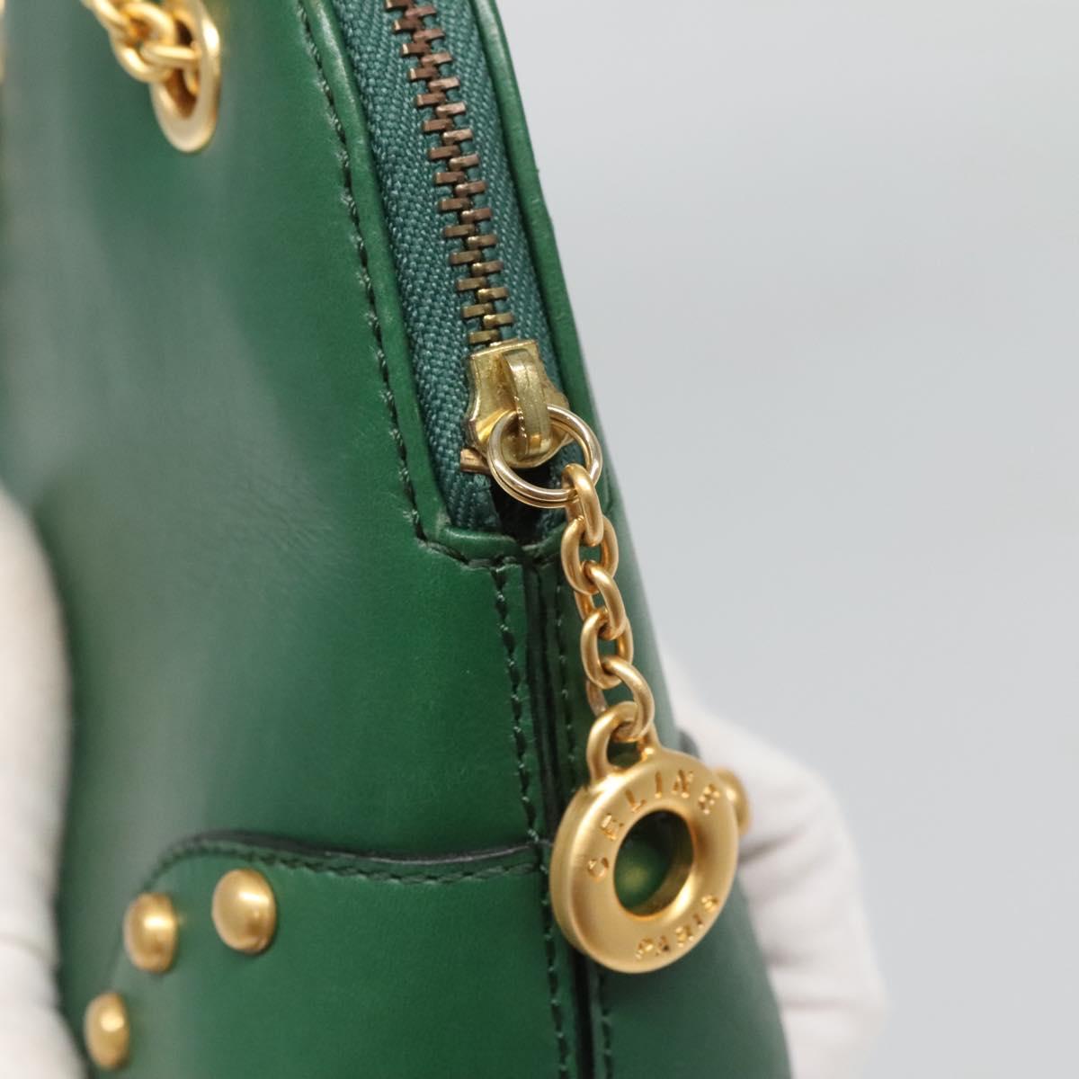CELINE Chain Shoulder Bag Leather Green Gold Auth yk18399