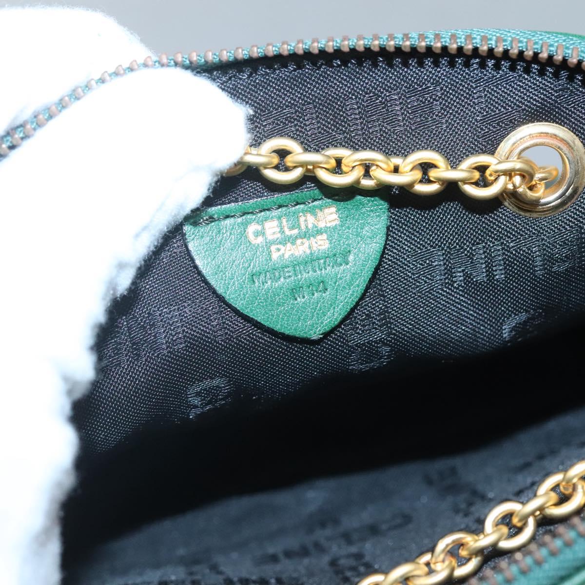 CELINE Chain Shoulder Bag Leather Green Gold Auth yk18399