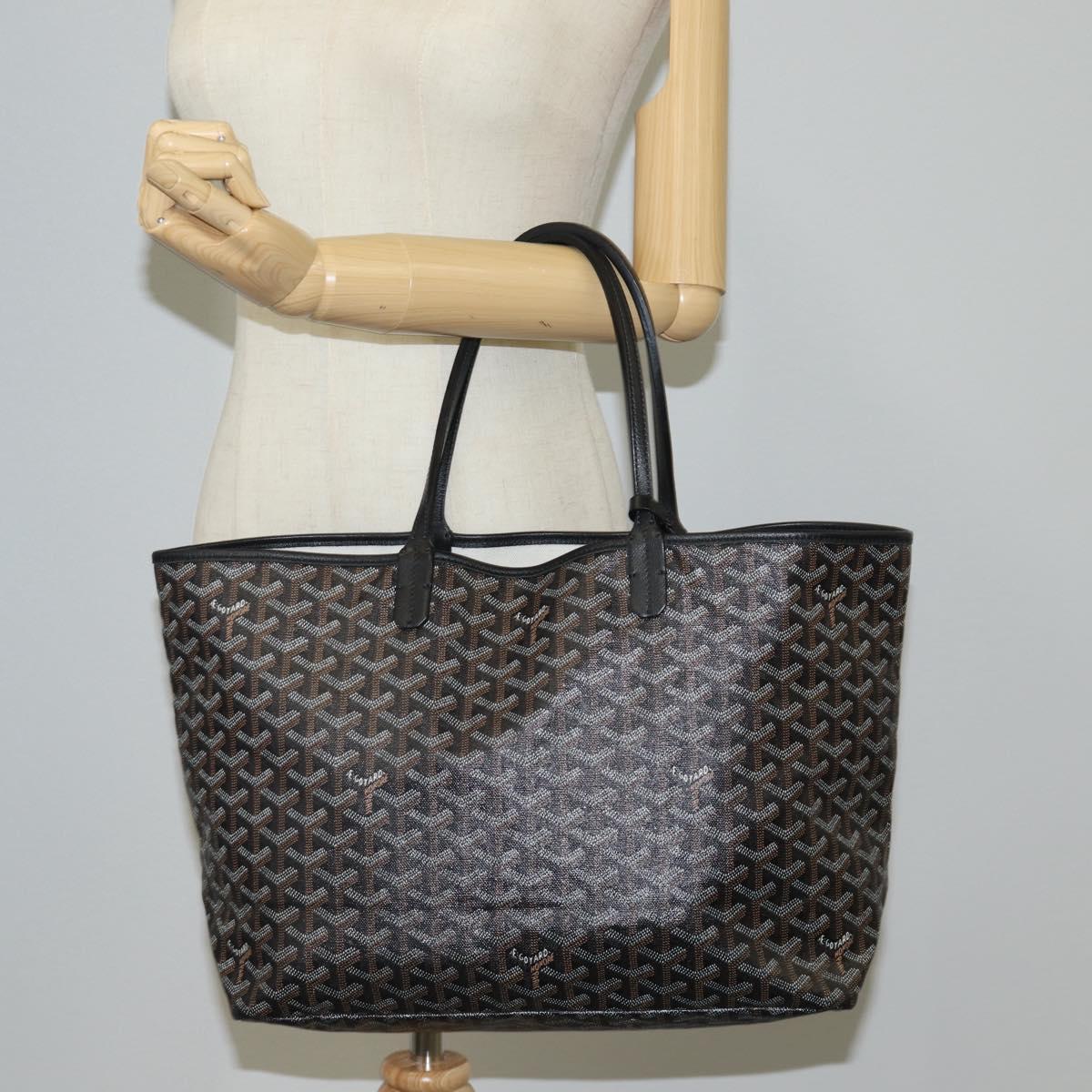 GOYARD Herringbone Saint Louis PM Tote Bag PVC Black Auth yk18410M
