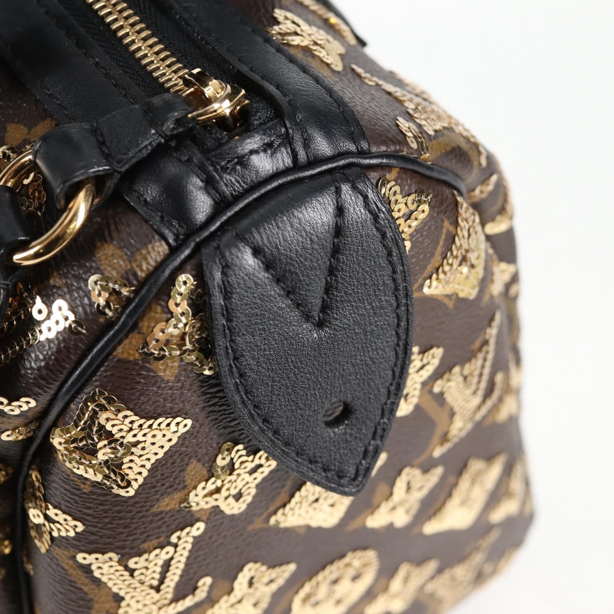 LOUIS VUITTON Monogram Eclipse Sequins Speedy 30 Bag Gold M40244 Auth yk18412M