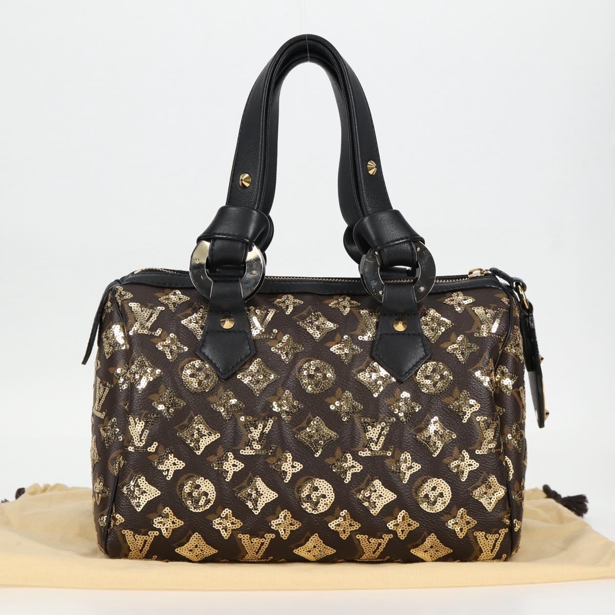 LOUIS VUITTON Monogram Eclipse Sequins Speedy 30 Bag Gold M40244 Auth yk18412M