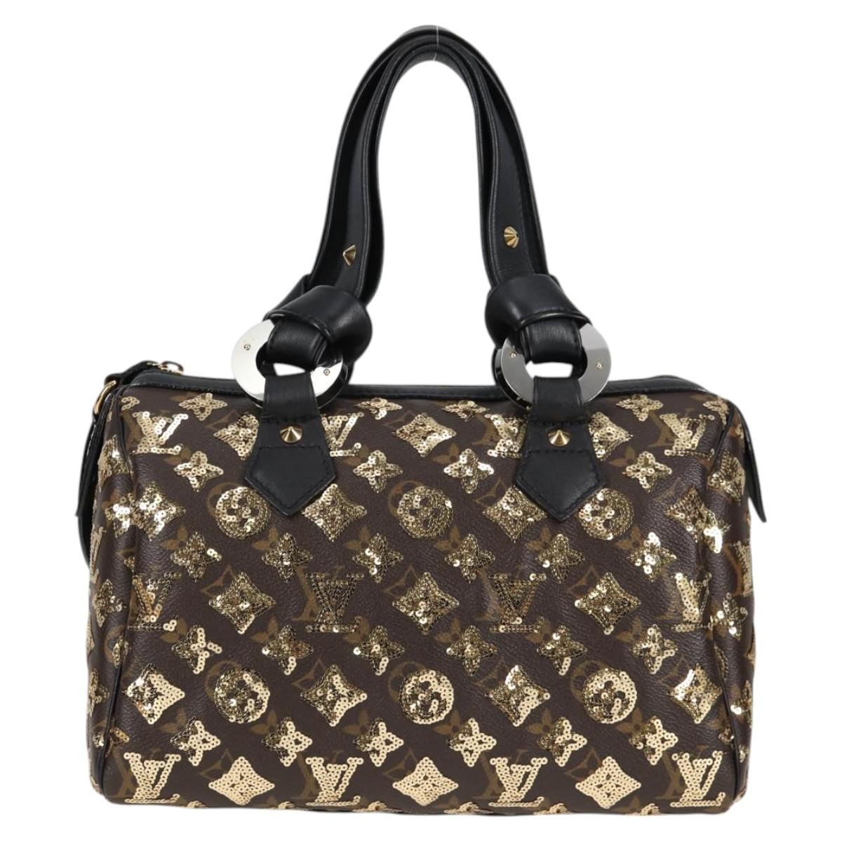 LOUIS VUITTON Monogram Eclipse Sequins Speedy 30 Bag Gold M40244 Auth yk18412M