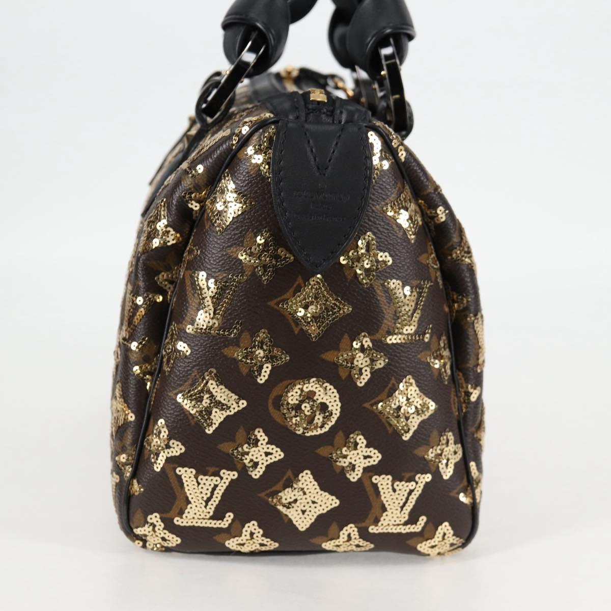 LOUIS VUITTON Monogram Eclipse Sequins Speedy 30 Bag Gold M40244 Auth yk18412M