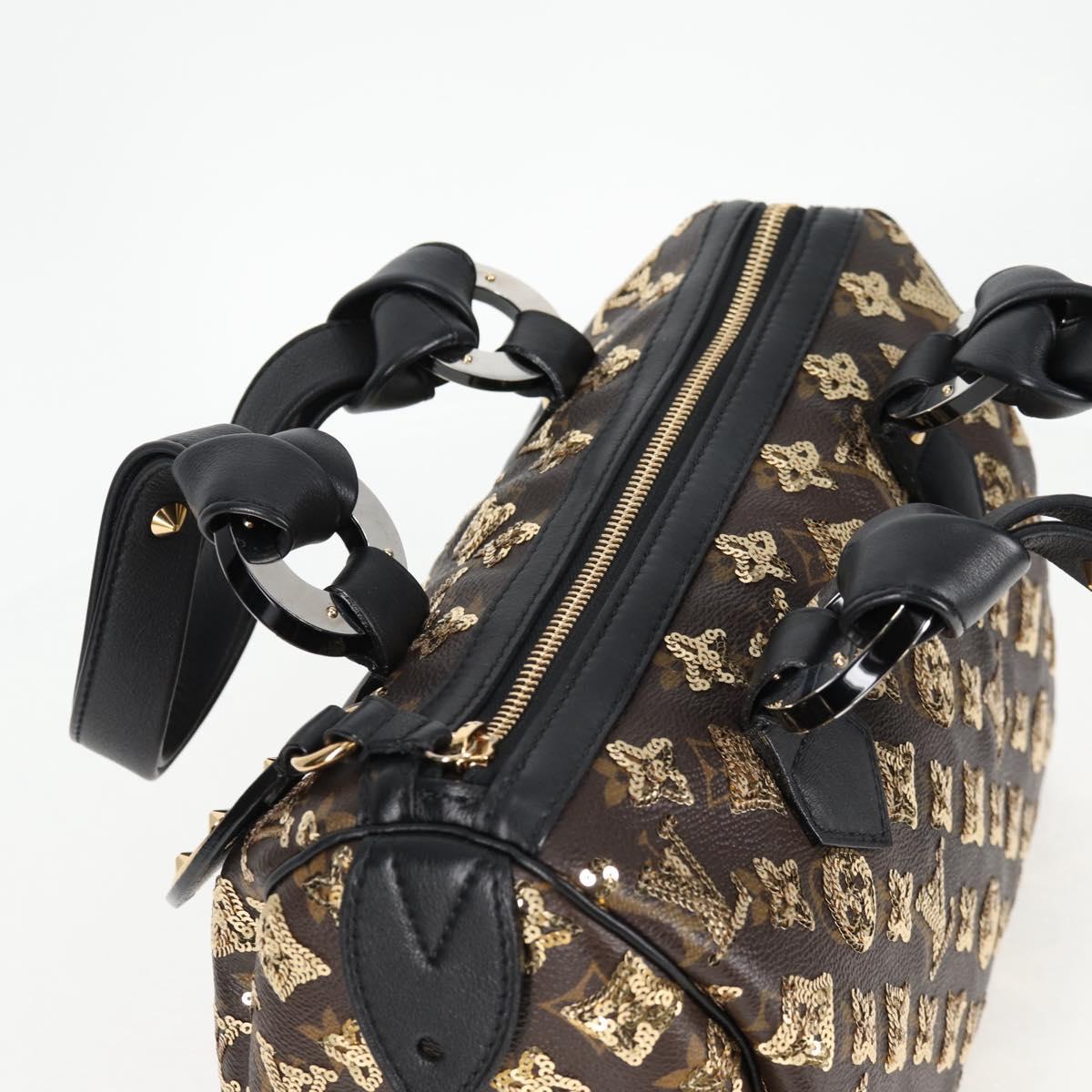 LOUIS VUITTON Monogram Eclipse Sequins Speedy 30 Bag Gold M40244 Auth yk18412M