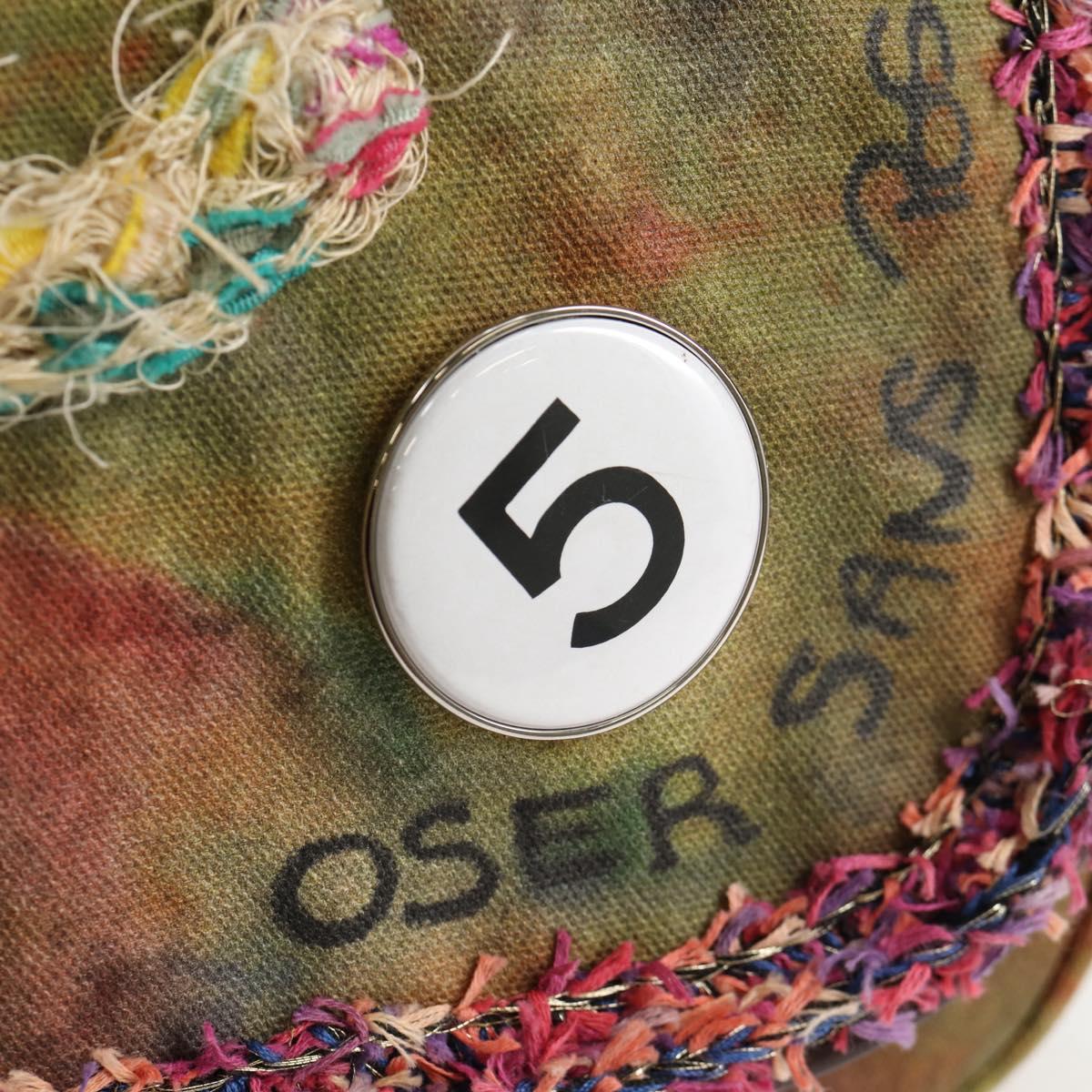 CHANEL Embroidery Graffiti Shoulder Bag Canvas Leather Khaki CC Auth yk18413SM