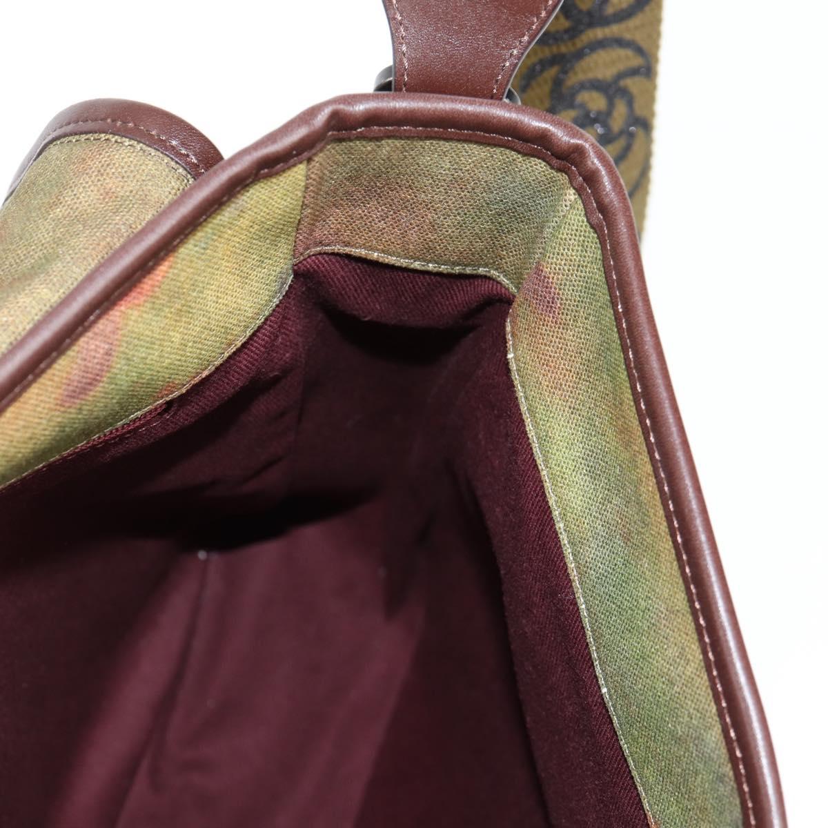 CHANEL Embroidery Graffiti Shoulder Bag Canvas Leather Khaki CC Auth yk18413SM