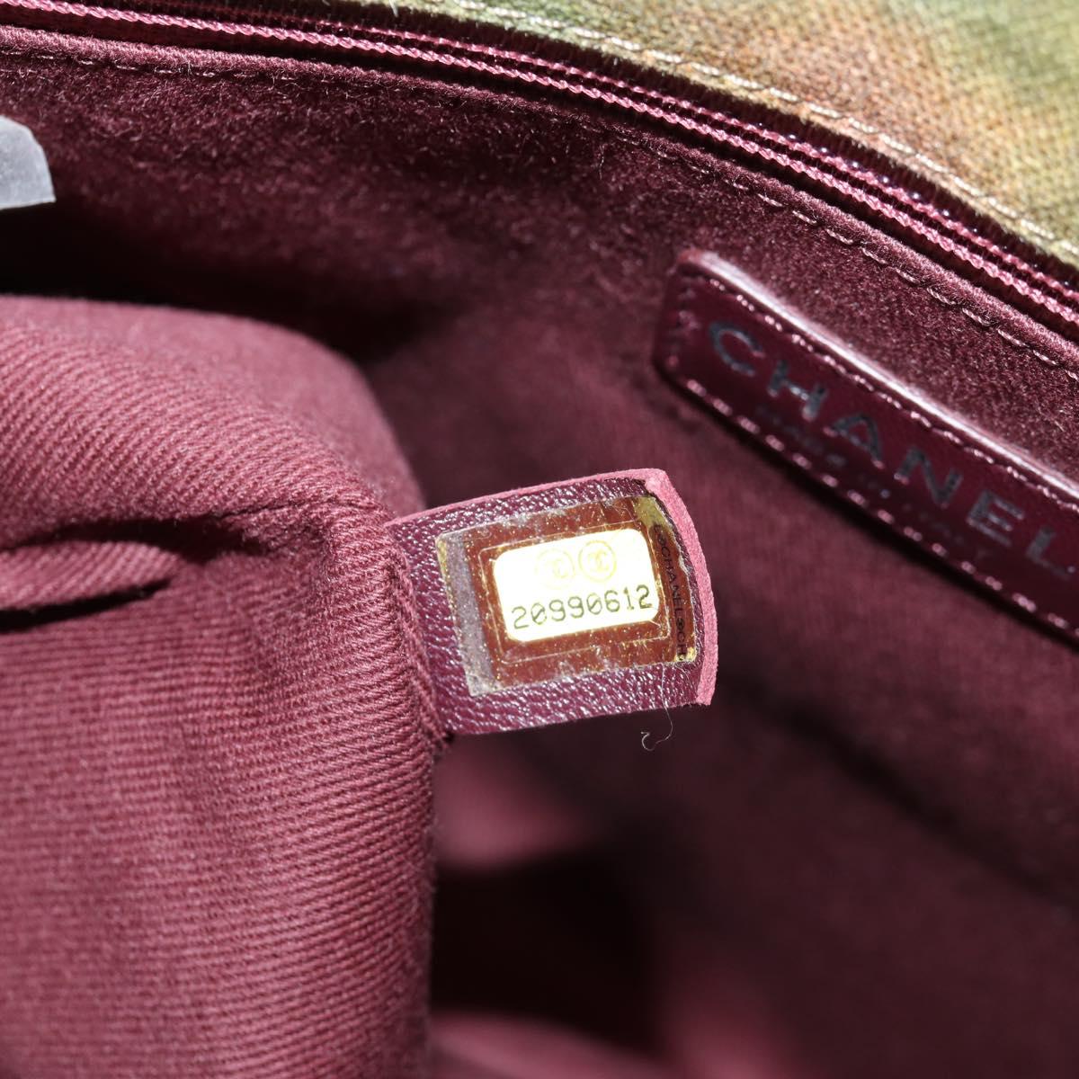 CHANEL Embroidery Graffiti Shoulder Bag Canvas Leather Khaki CC Auth yk18413SM