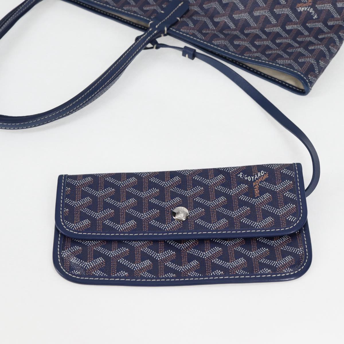 GOYARD Herringbone Saint Louis PM Tote Bag PVC Navy Auth yk18428M