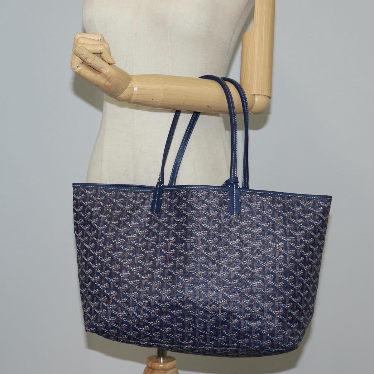 GOYARD Herringbone Saint Louis PM Tote Bag PVC Navy Auth yk18428M