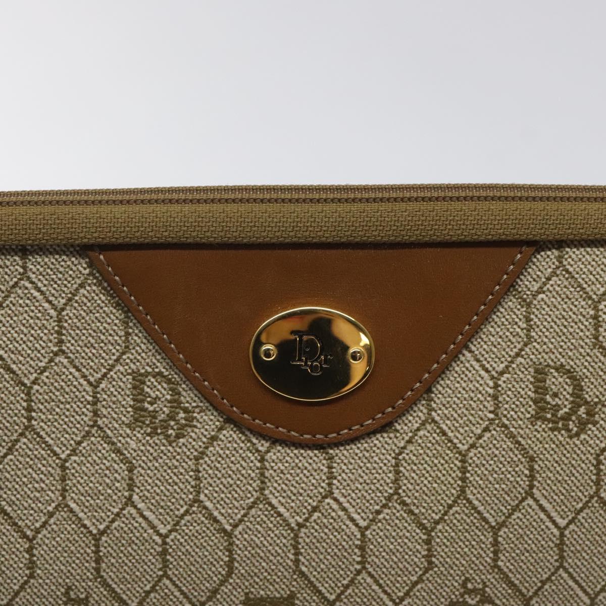 Christian Dior Honeycomb Canvas Clutch Bag PVC Beige Gold Auth yk18440