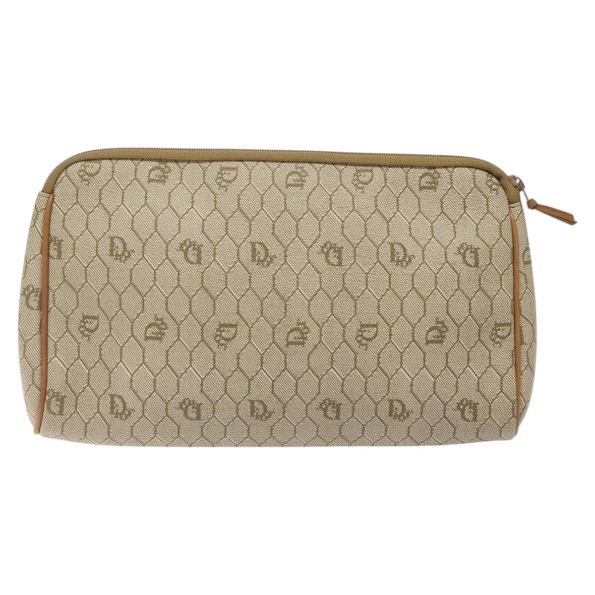Christian Dior Honeycomb Canvas Clutch Bag PVC Beige Gold Auth yk18440