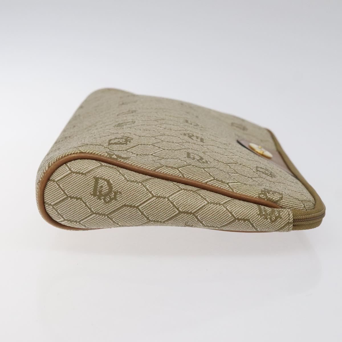 Christian Dior Honeycomb Canvas Clutch Bag PVC Beige Gold Auth yk18440