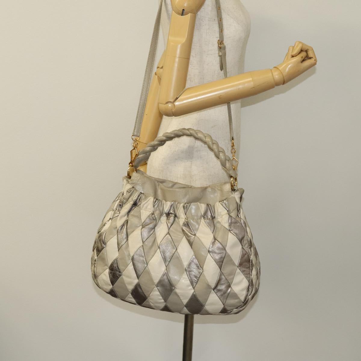 Miu Miu Shoulder Bag Leather 2way Gray Gold Auth yk18463