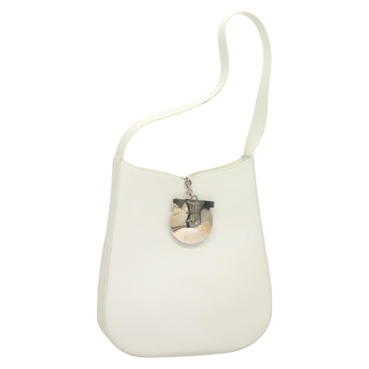 Salvatore Ferragamo Shoulder Bag Leather White Silver Auth yk18499