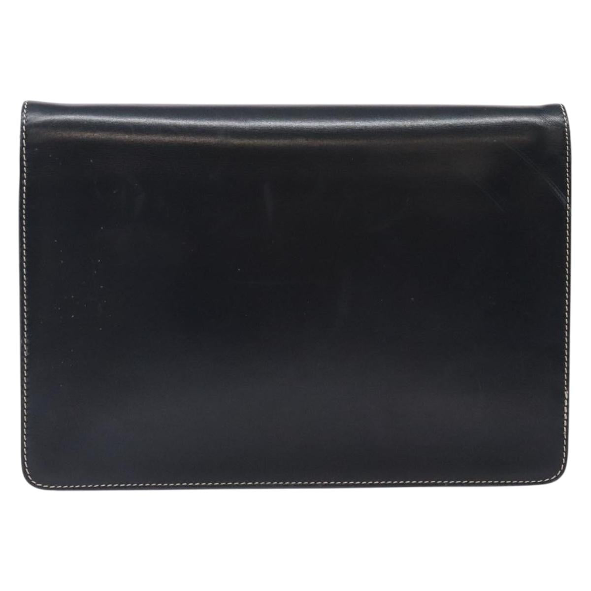 Christian Dior Chain Shoulder Bag Leather Navy Gold Auth yk18586