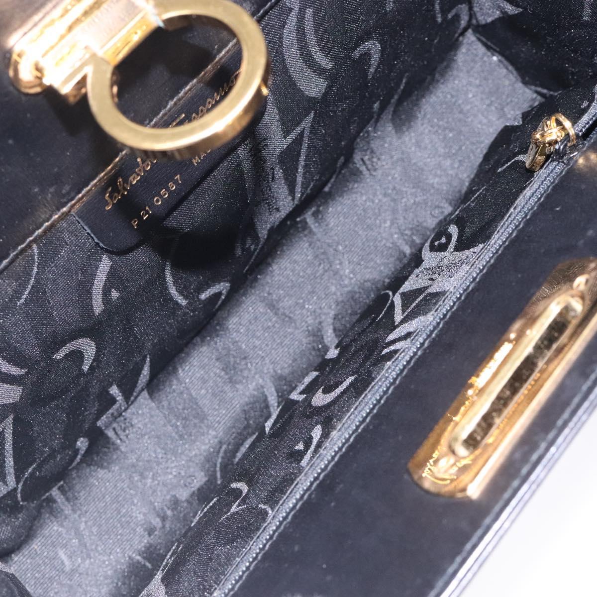 Salvatore Ferragamo Gancini Chain Shoulder Bag Leather Black Gold Auth yk18587