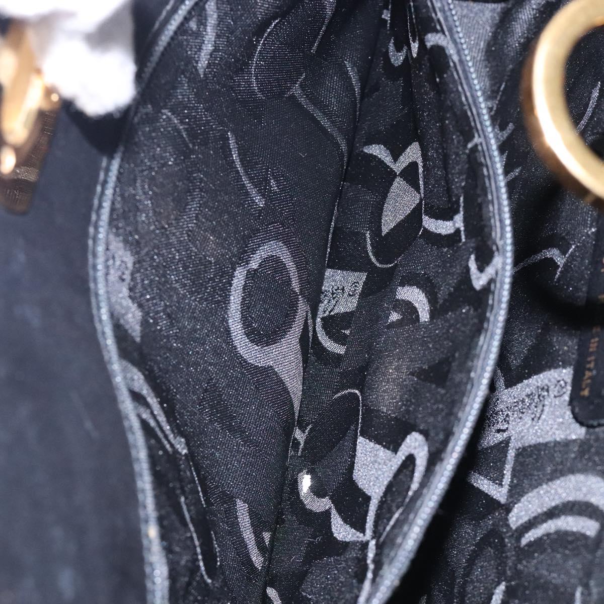 Salvatore Ferragamo Gancini Chain Shoulder Bag Leather Black Gold Auth yk18587