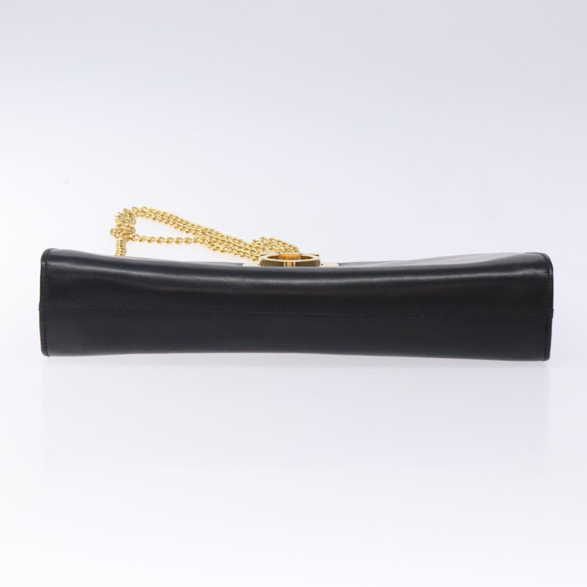 Salvatore Ferragamo Gancini Chain Shoulder Bag Leather Black Gold Auth yk18587
