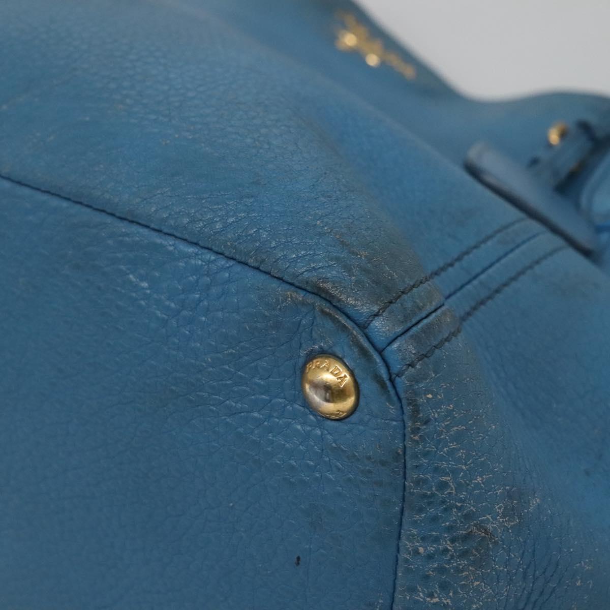 PRADA Tote Bag Leather Blue Gold Auth yk18608