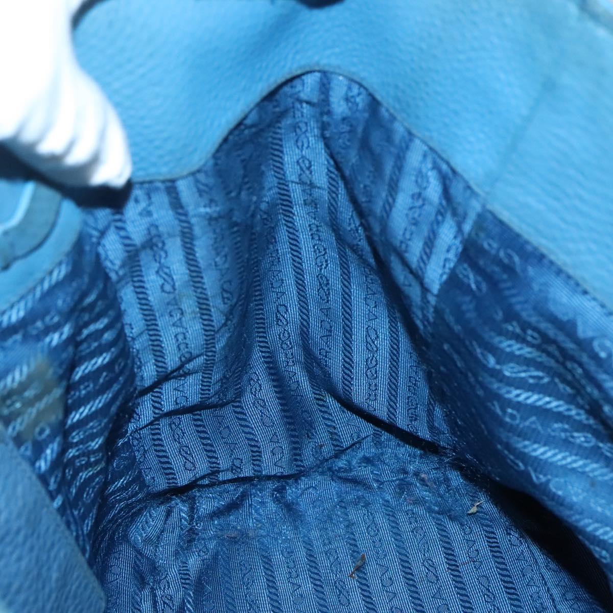 PRADA Tote Bag Leather Blue Gold Auth yk18608