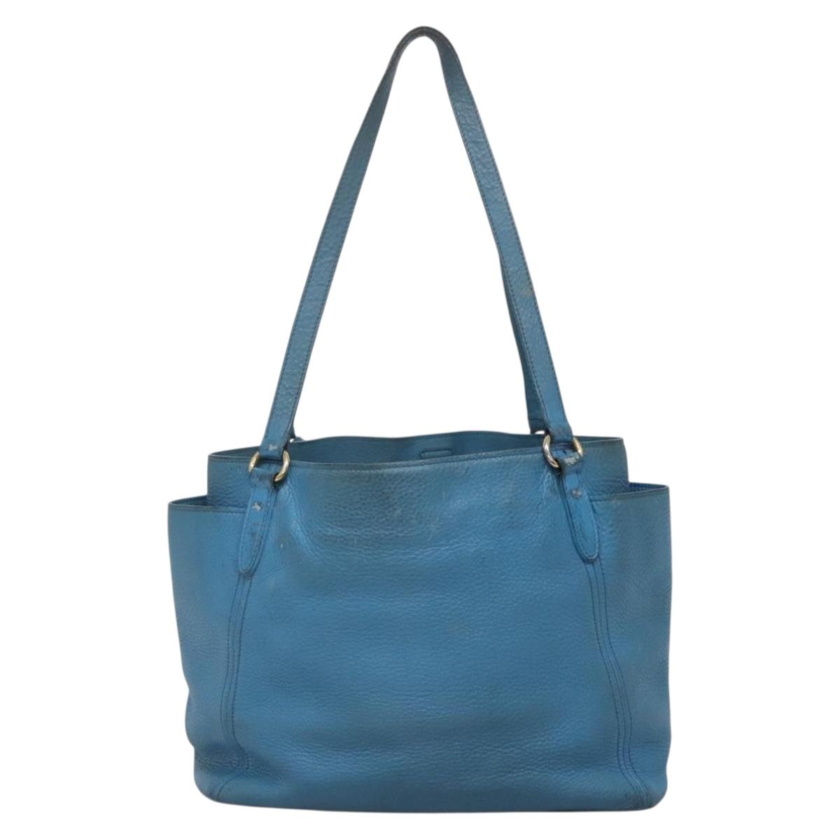 PRADA Tote Bag Leather Blue Gold Auth yk18608