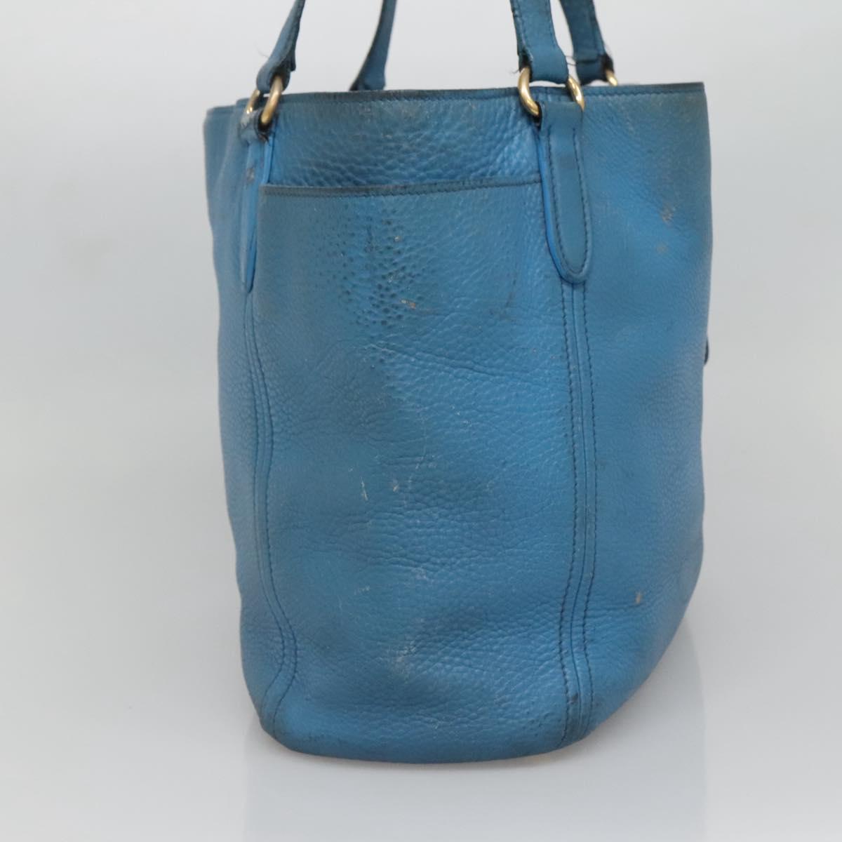 PRADA Tote Bag Leather Blue Gold Auth yk18608