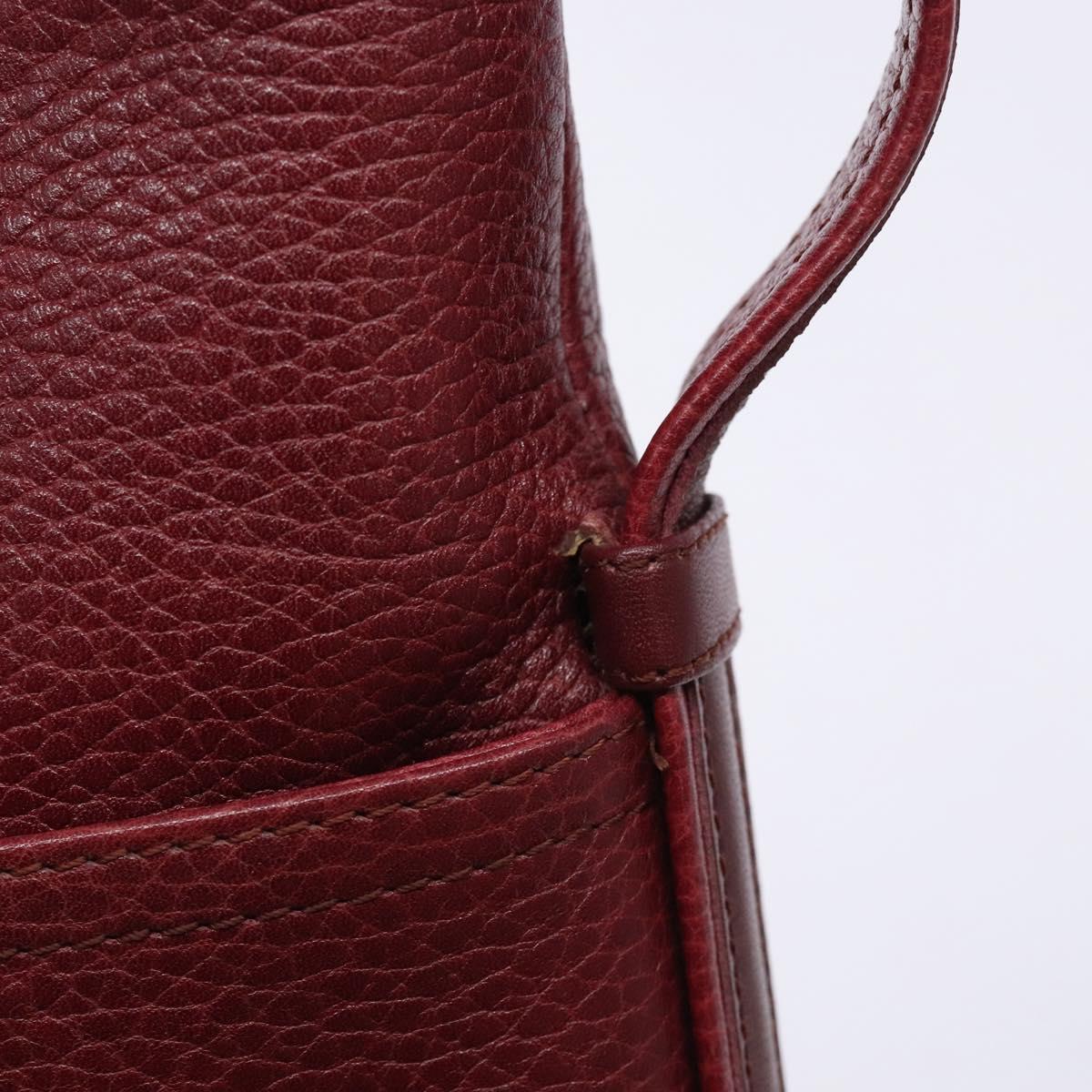CARTIER Shoulder Bag Leather Bordeaux Gold Auth yk18612