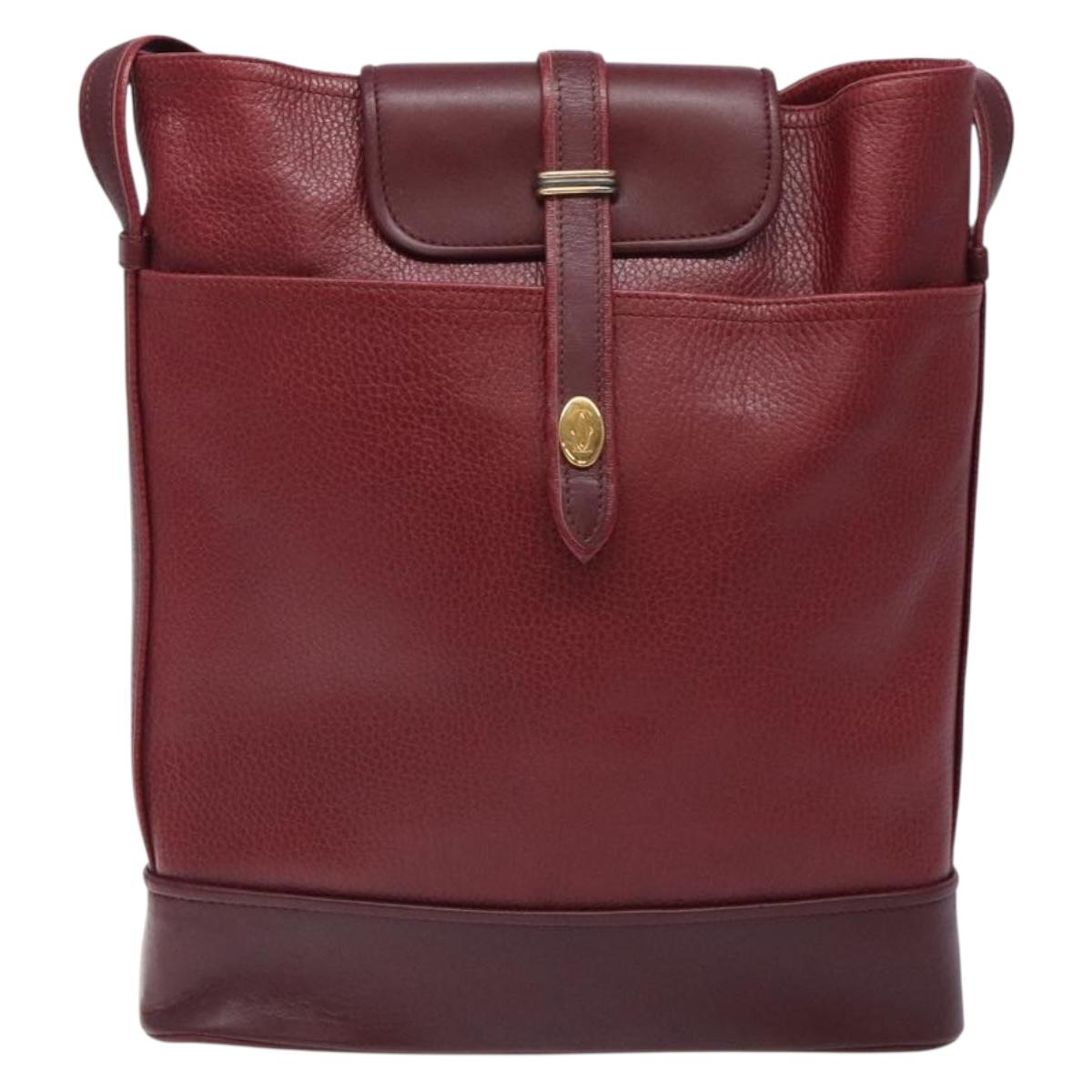 CARTIER Shoulder Bag Leather Bordeaux Gold Auth yk18612