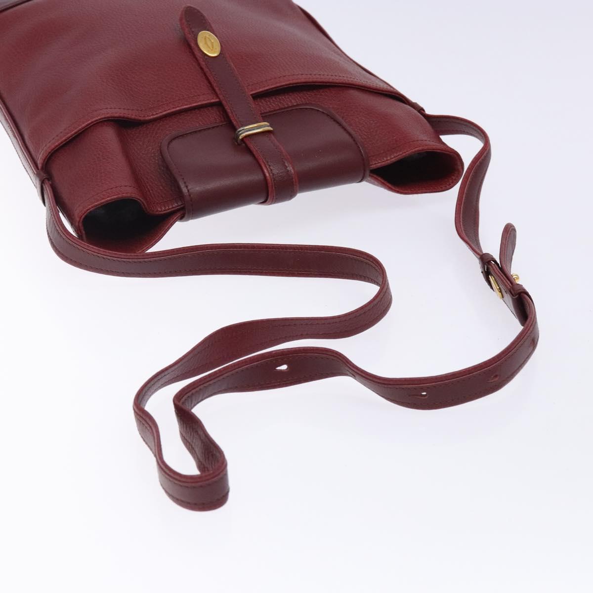 CARTIER Shoulder Bag Leather Bordeaux Gold Auth yk18612