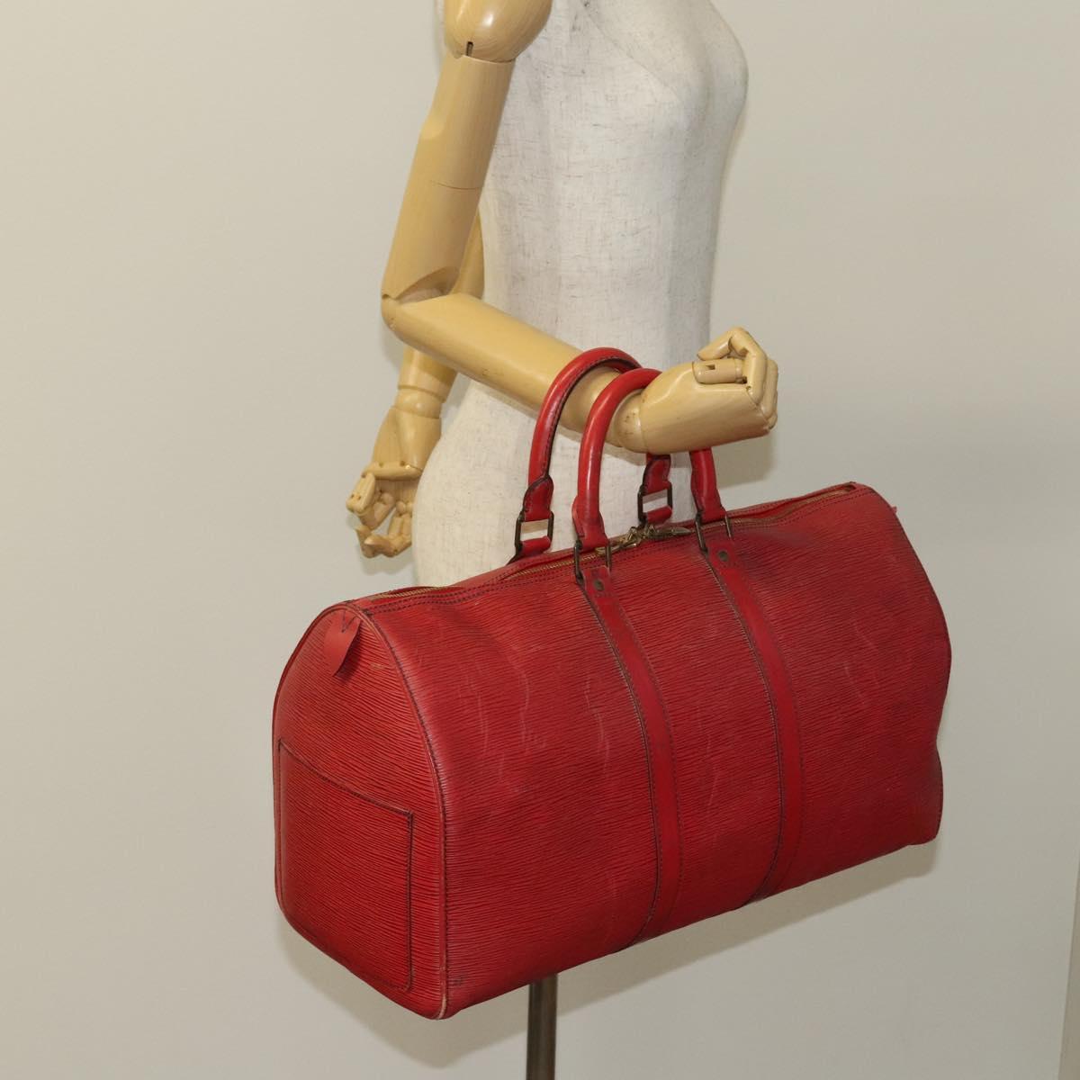 LOUIS VUITTON Epi Keepall 45 Boston Bag Red M42977 LV Auth yk18614