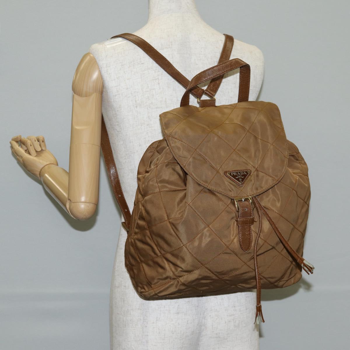 PRADA Backpack Nylon Brown Gold Auth yk18648