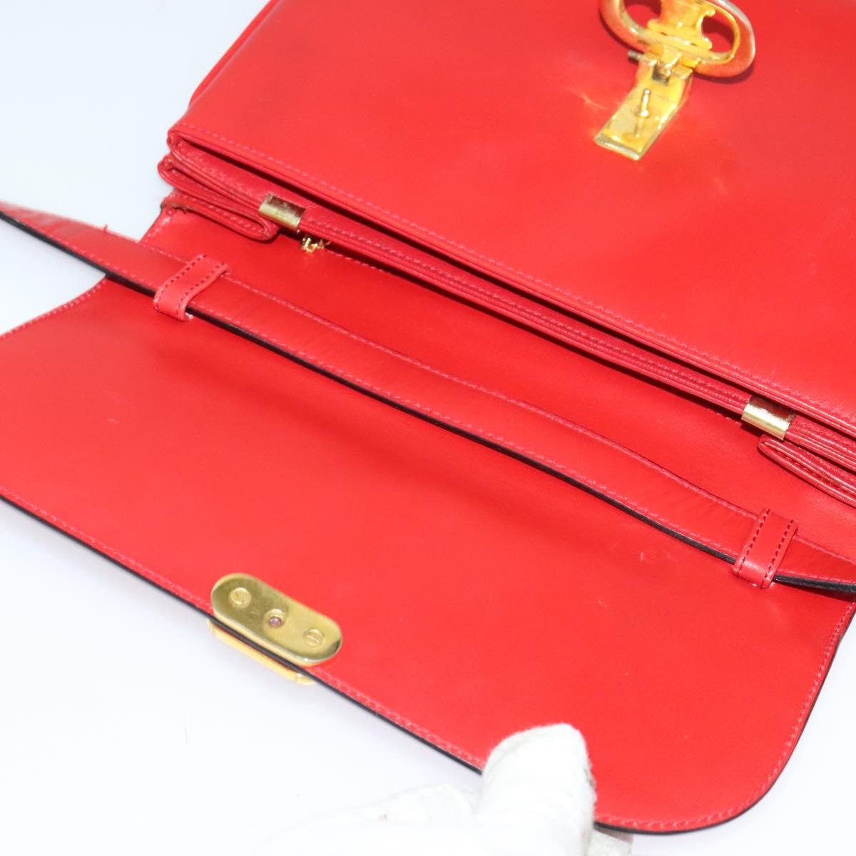 CELINE Shoulder Bag Leather Red Gold Auth yk18689