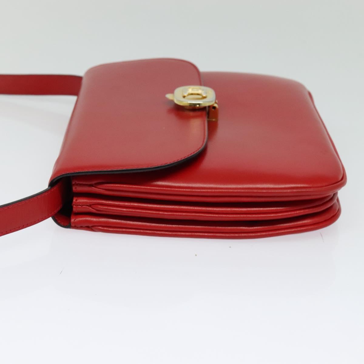 CELINE Shoulder Bag Leather Red Gold Auth yk18689