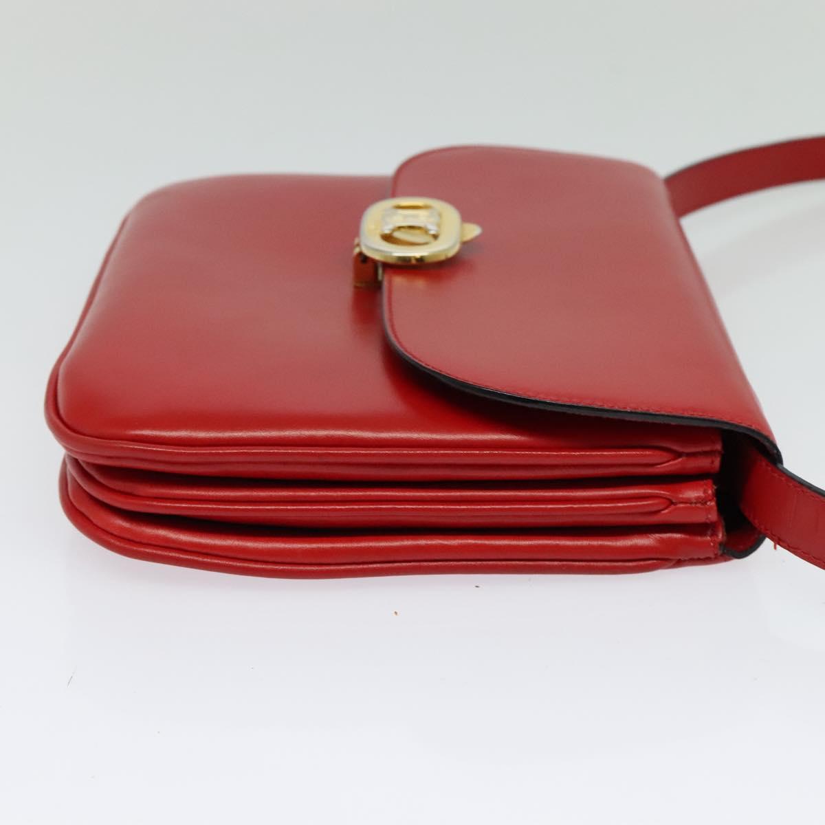 CELINE Shoulder Bag Leather Red Gold Auth yk18689