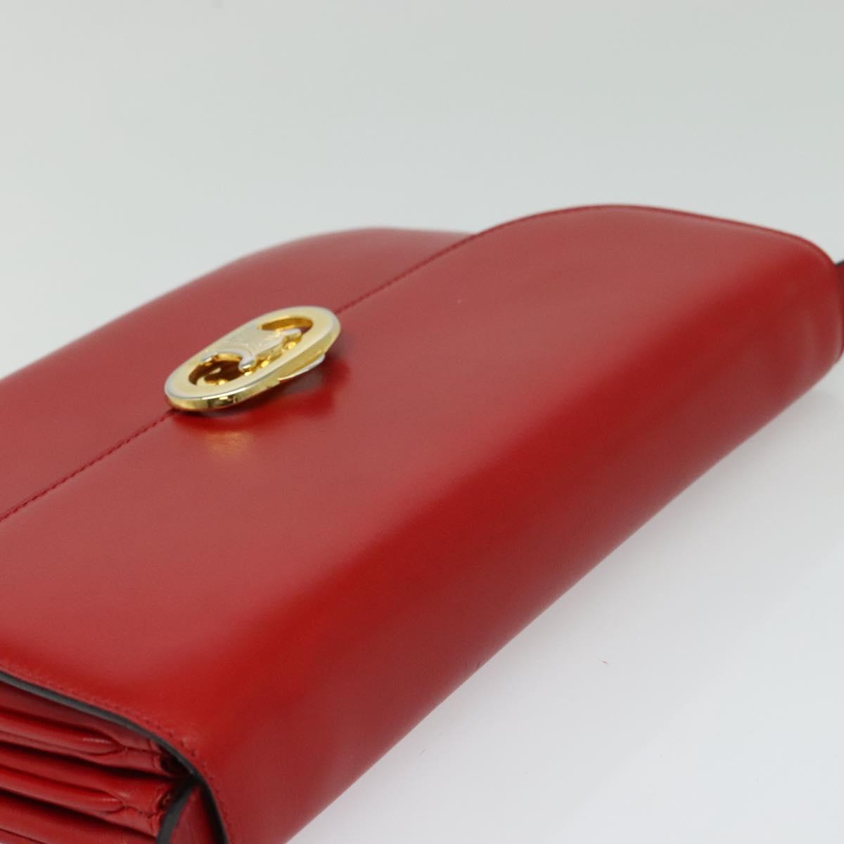 CELINE Shoulder Bag Leather Red Gold Auth yk18689
